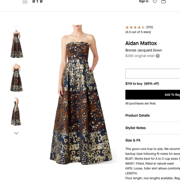 Aidan Mattox Jacquard Metallic Strapless Ball Gown - Size 2 - Picture 2 of 13